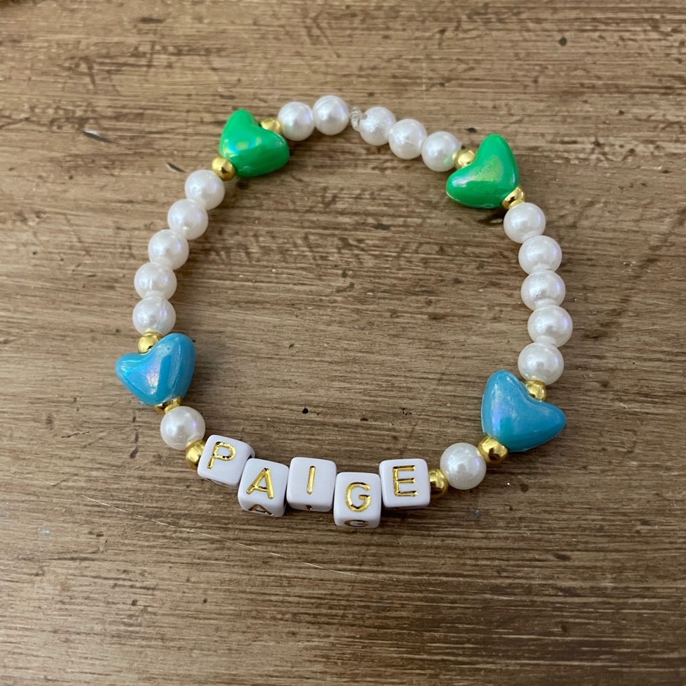 WNBA Paige Blue, Green, and White Beaded Bracelet